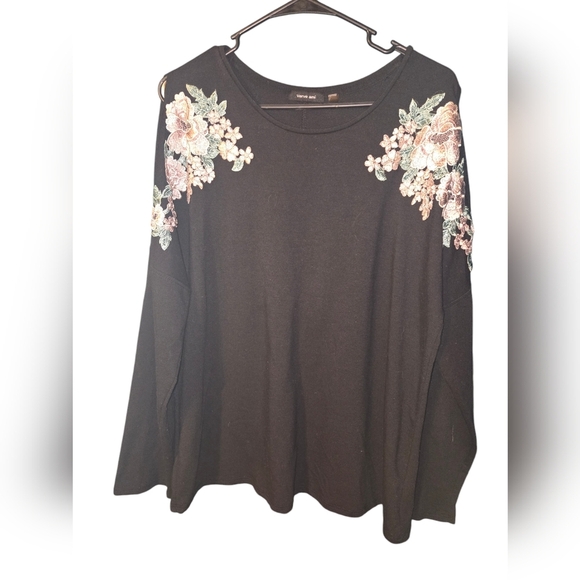 Verve Ami Black Cold Shoulder Long Sleeve Top With Floral Embroidery, Size XL - Picture 7 of 10